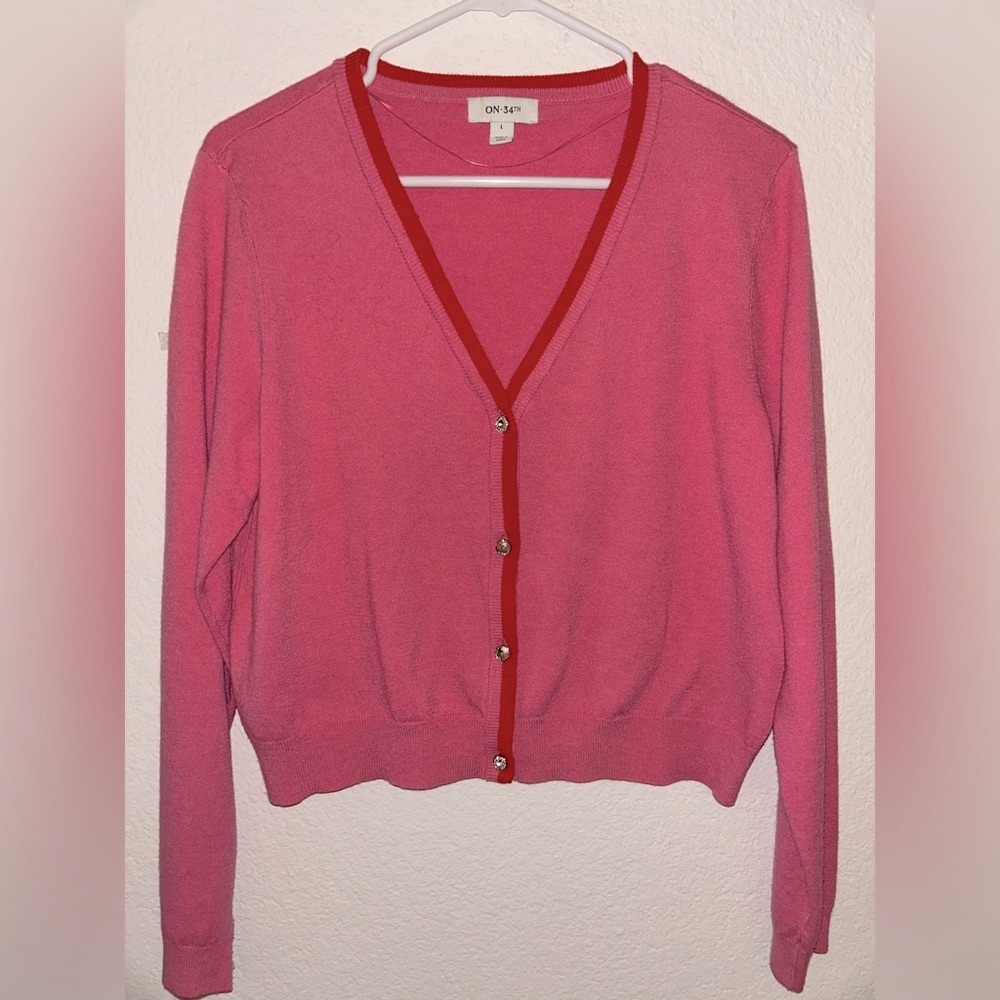 Vibrant Pink and Orange V-Neck Sweater